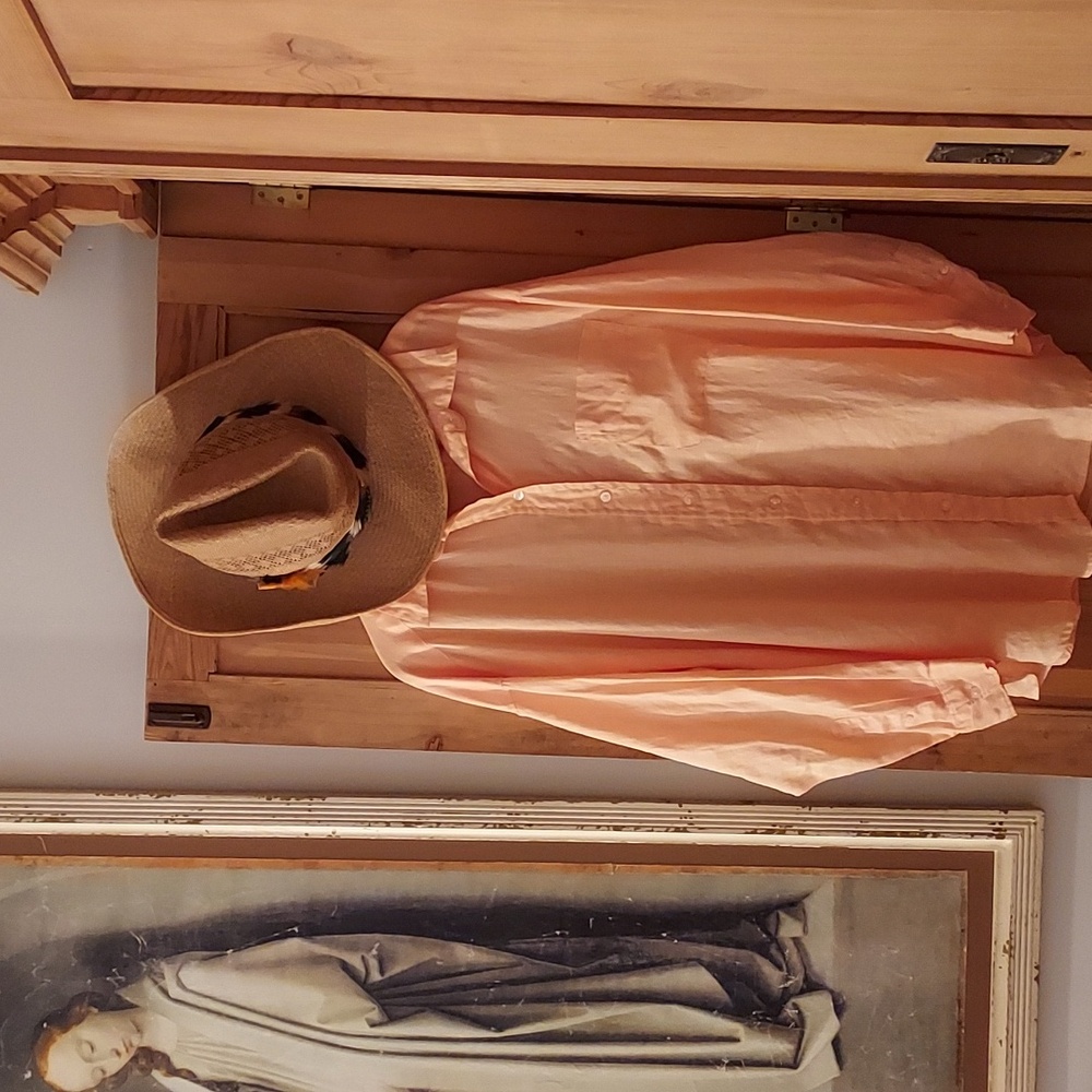 H&M Linen Buttonup Summery Citrus Tangerine Orangesicle Light & Airy, Lrg